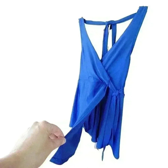 J Crew Halter Wrap Swim Dress Modest Royal Blue Womens Size 4 - Picture 5 of 10